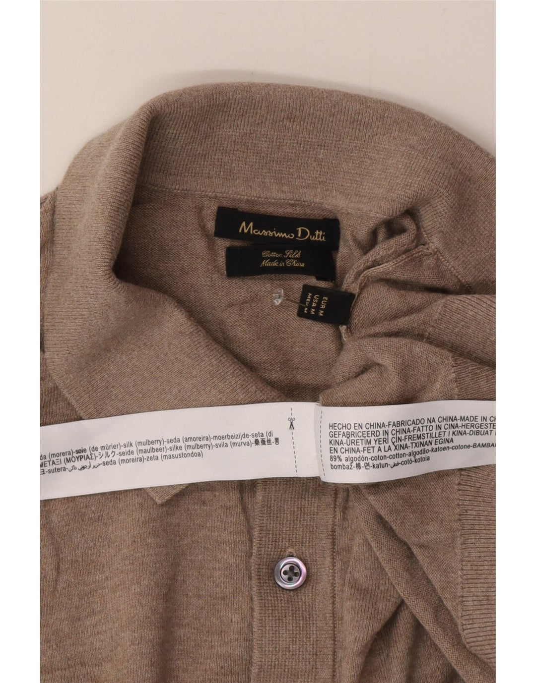 Massimo Dutti Mens Polo Neck Jumper Sweater Medium Beige Cotton