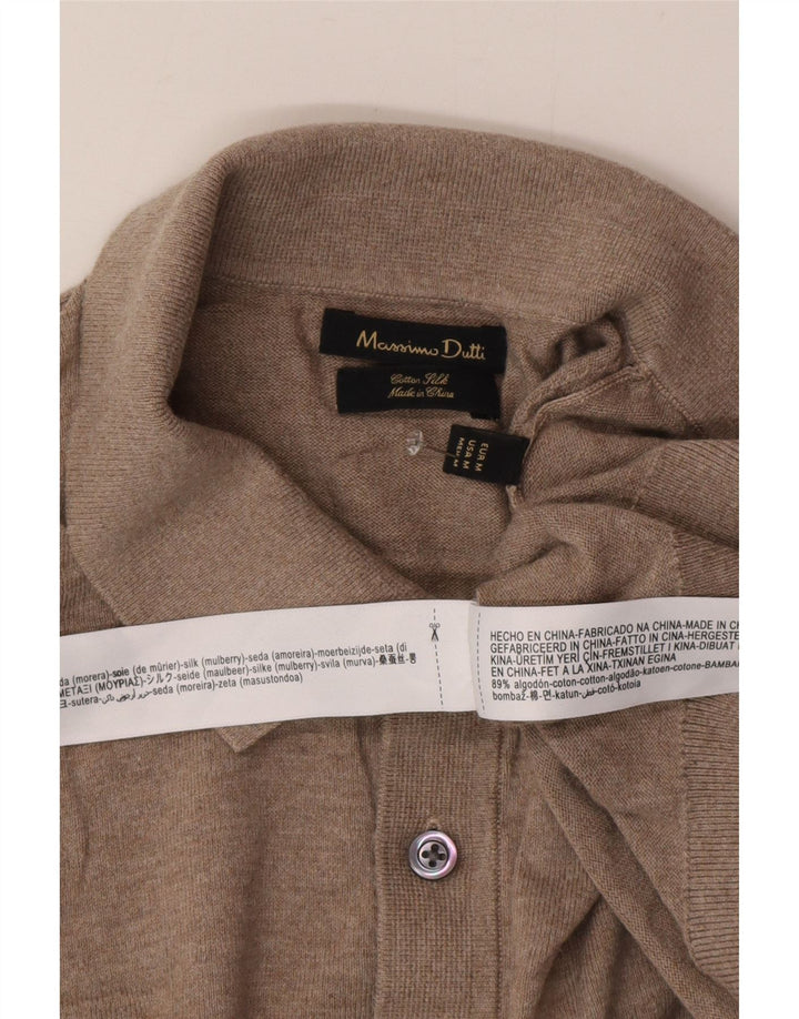 Massimo Dutti Mens Polo Neck Jumper Sweater Medium Beige Cotton