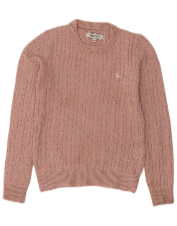 Jack Wills Womens Crew Neck Jumper Sweater UK 8 Small Pink Merino Wool