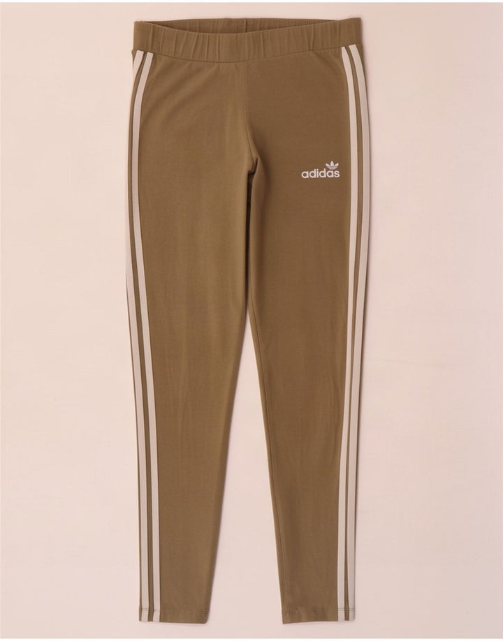 Adidas Womens Leggings UK 14 Medium Khaki Cotton
