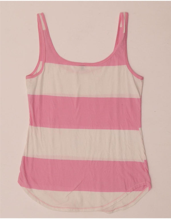 Benetton Womens Vest Top UK 12 Medium Pink Striped Cotton