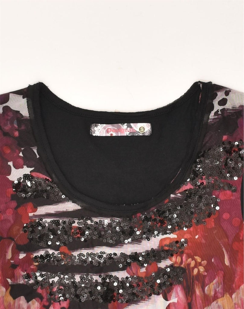 DESIGUAL Womens Graphic Top Long Sleeve UK 8 Small Black Polyester | Vintage Desigual | Thrift | Second-Hand Desigual | Used Clothing | Messina Hembry 