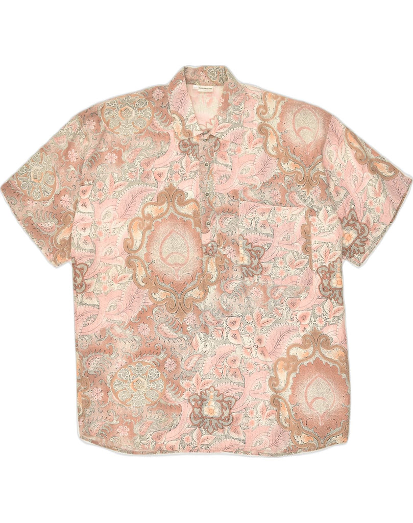 TOBIA SYSTEM Mens Pullover Short Sleeve Shirt IT 48 Medium Pink Floral | Vintage Tobia System | Thrift | Second-Hand Tobia System | Used Clothing | Messina Hembry 