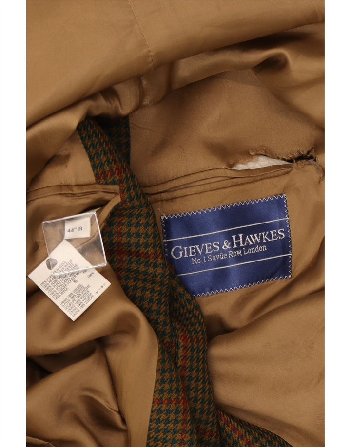Gieves & Hawkes Mens 2 Button Blazer Jacket UK 44 2XL Khaki Houndstooth