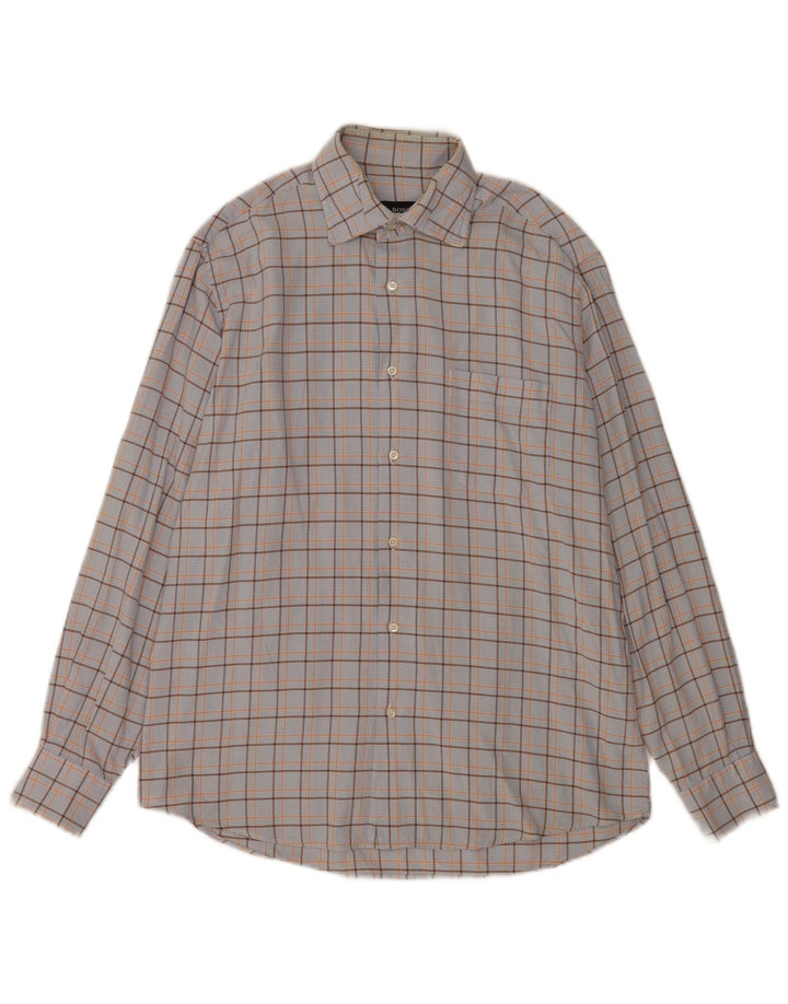 Hugo Boss Mens Shirt Size 15 3/4 40 Medium Blue Check Cotton