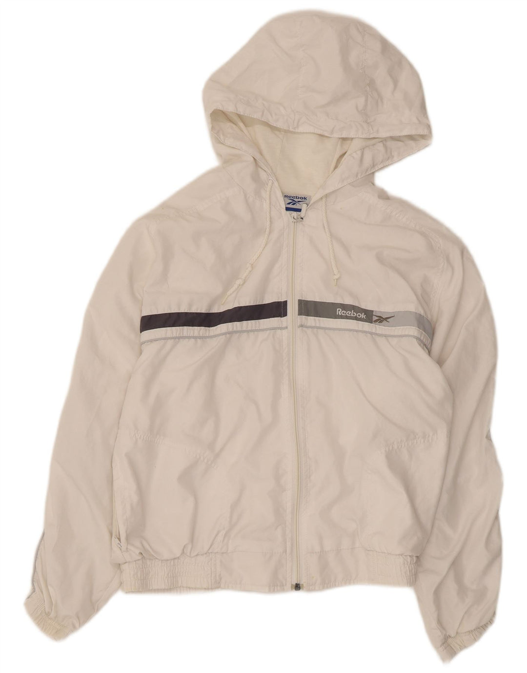 Reebok Womens Hooded Tracksuit Top Jacket UK 12 Medium White Colourblock