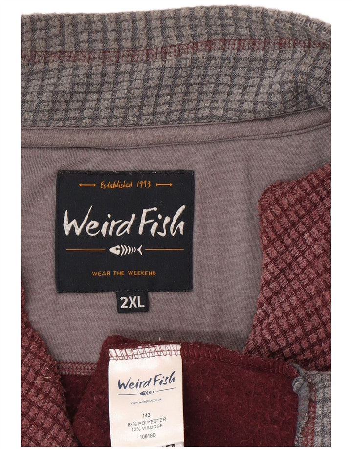 Weird Fish Mens Zip Neck Sweatshirt Jumper 2XL Burgundy Polyester