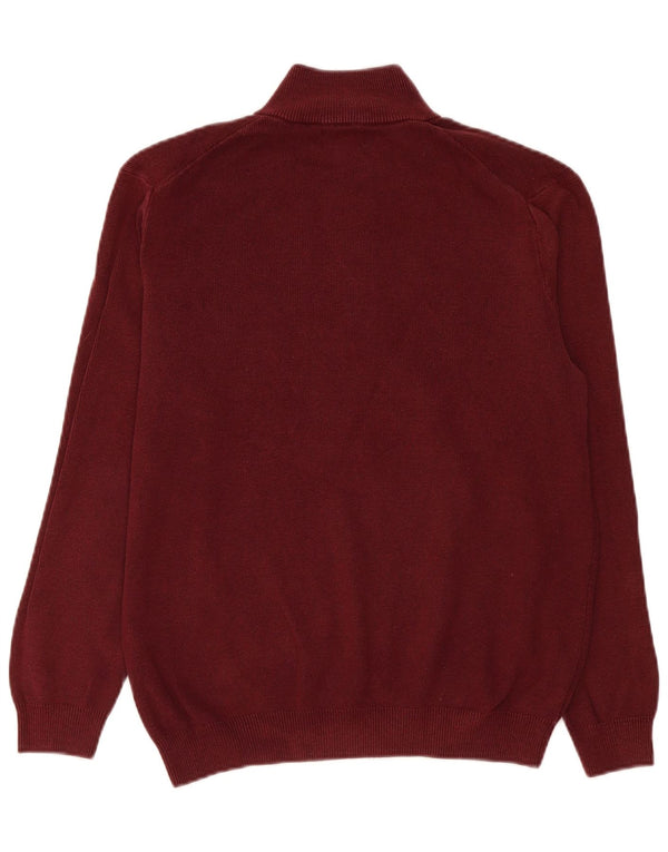 Superdry Mens Zip Neck Jumper Sweater Large Burgundy Cotton