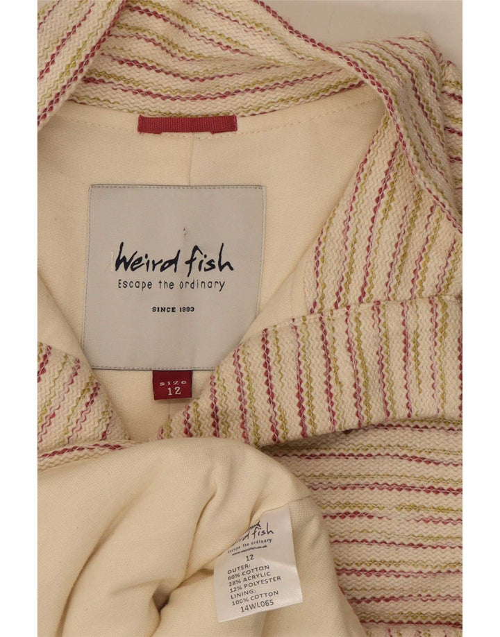 Weird Fish Womens Duffle Jacket UK 12 Medium Off White Striped Cotton