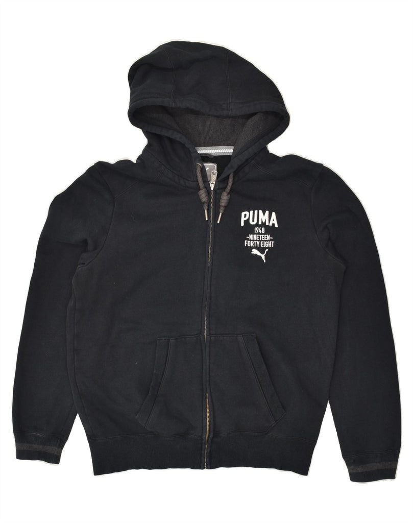 PUMA Mens Graphic Zip Hoodie Sweater Small Black Cotton | Vintage Puma | Thrift | Second-Hand Puma | Used Clothing | Messina Hembry 