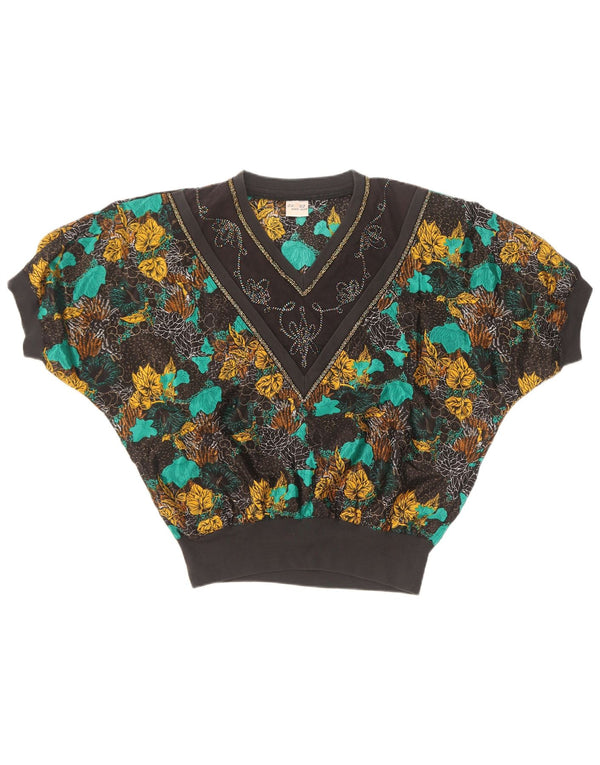 Vintage Womens Blouse Top UK 18 XL Multicoloured Floral Silk