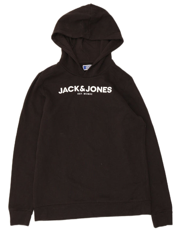 Jack & Jones Boys Graphic Hoodie Jumper 15-16 Years Black Cotton