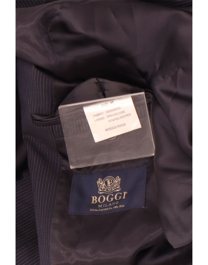 Boggi Mens 3 Button Blazer Jacket IT 46 Small Navy Blue Pinstripe Wool