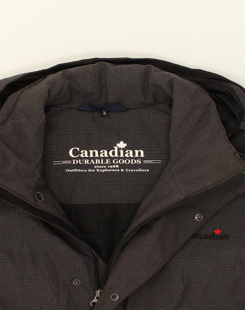 CANADIAN Mens Hooded Windbreaker Jacket UK 36 Small Grey Check Polyester | Vintage Canadian | Thrift | Second-Hand Canadian | Used Clothing | Messina Hembry 