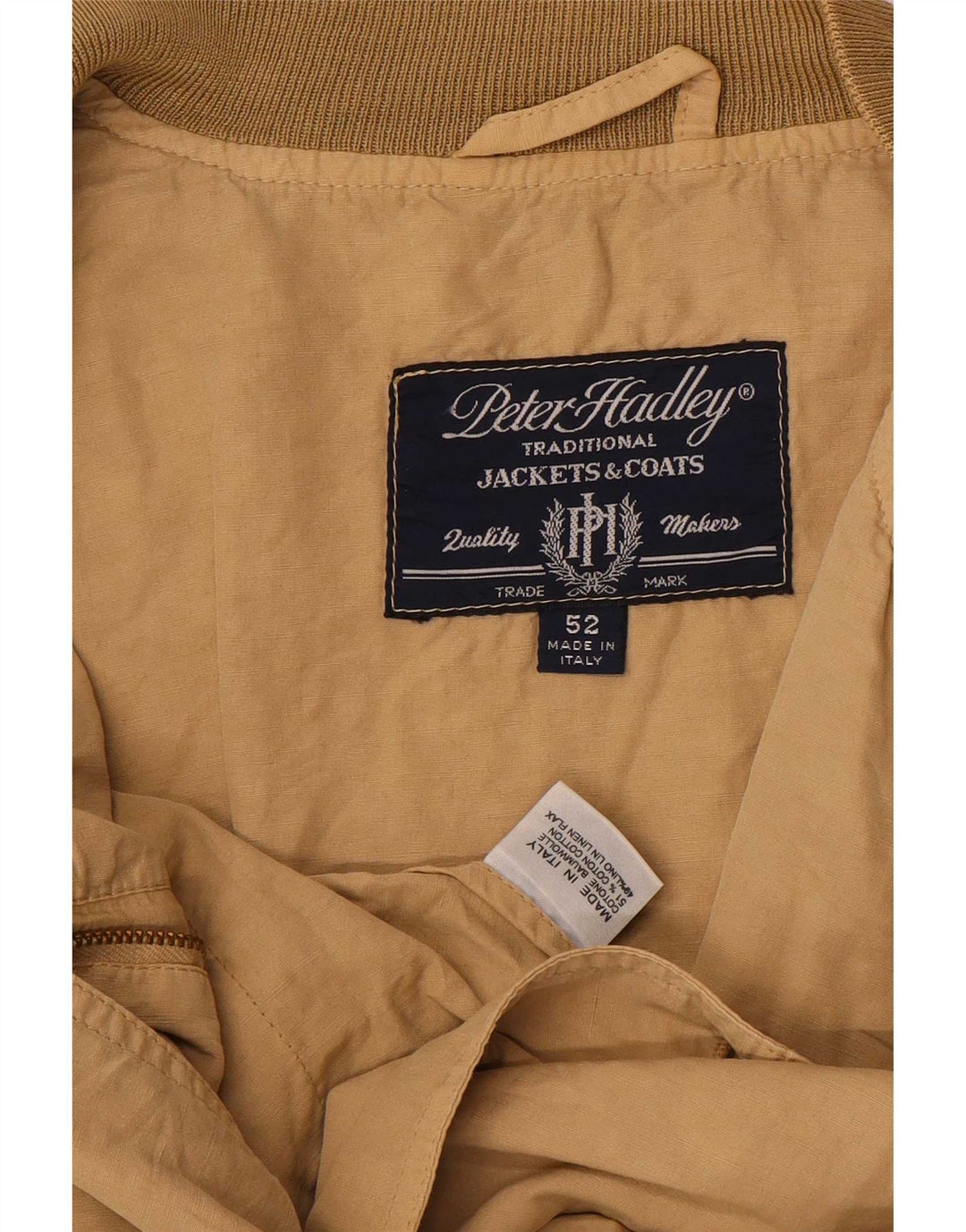 Peter Hadley Mens Bomber Jacket IT 52 XL Beige Cotton