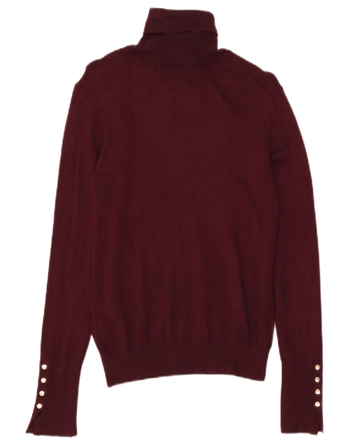 Zara Womens Roll Neck Jumper Sweater UK 12 Medium Burgundy Viscose