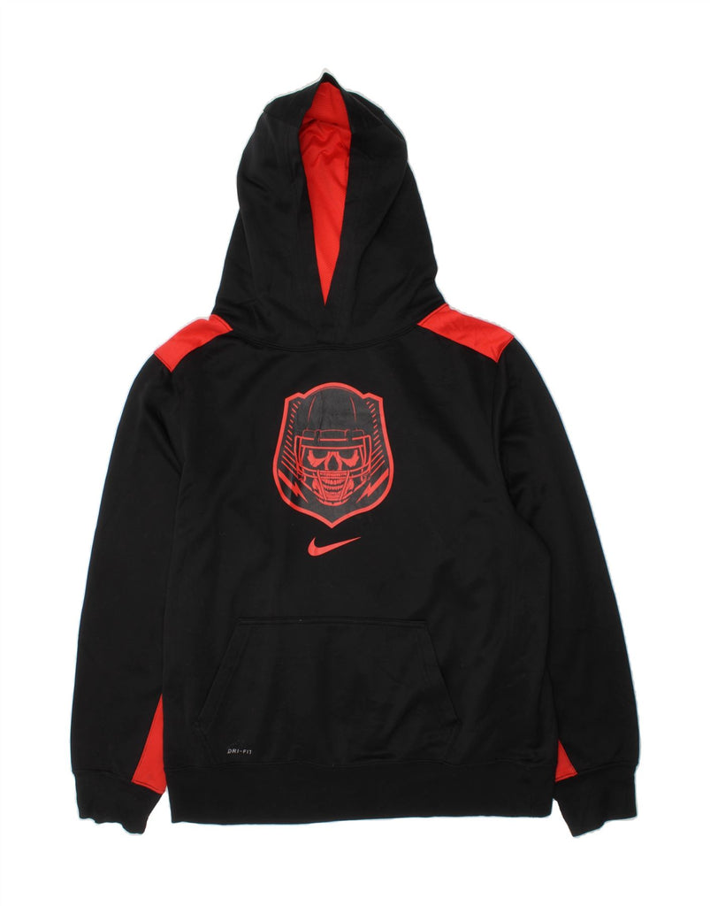NIKE Boys Dri Fit Graphic Hoodie Jumper 13-14 Years XL Black Colourblock Vintage Nike and Second-Hand Nike from Messina Hembry 