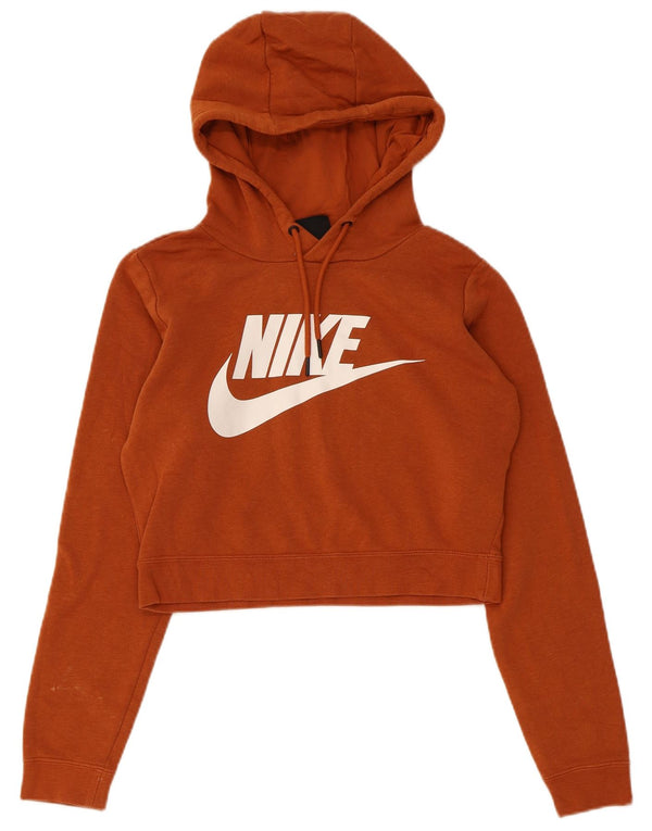 Nike Womens Crop Graphic Hoodie Jumper UK 6 XS Brown Cotton