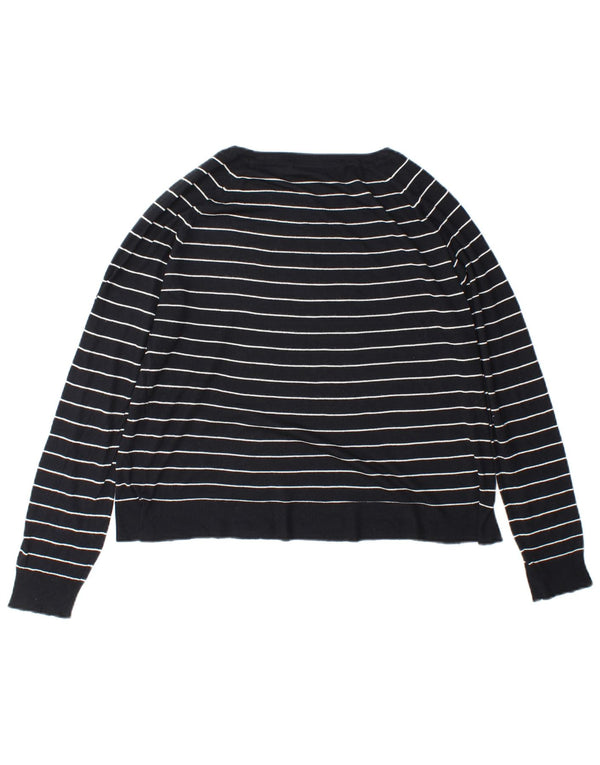 Zara Womens Crop Boat Neck Jumper Sweater UK 10 Small Navy Blue Striped