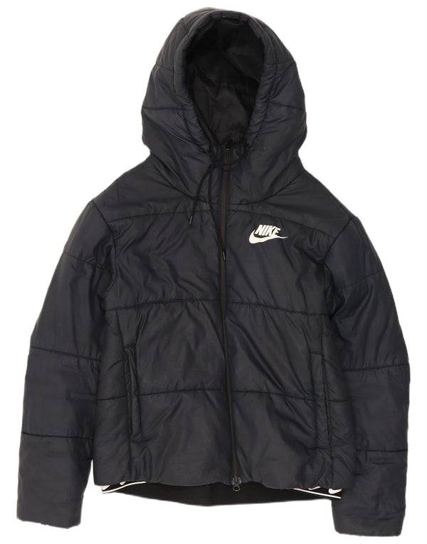 Nike Womens Hooded Padded Jacket UK 10 Small Black Polyester
