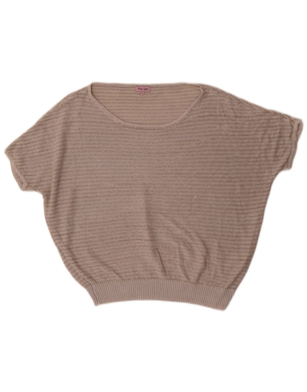 Phase Eight Womens Short Sleeve Boat Neck Jumper Sweater UK 12 Medium Beige