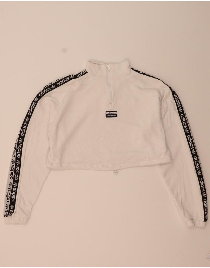 Adidas Womens Oversized Graphic Crop Sweatshirt Jumper UK 12 Medium White