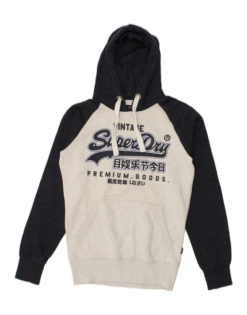 SUPERDRY Mens Graphic Hoodie Jumper Small Grey Colourblock Cotton | Vintage Superdry | Thrift | Second-Hand Superdry | Used Clothing | Messina Hembry 