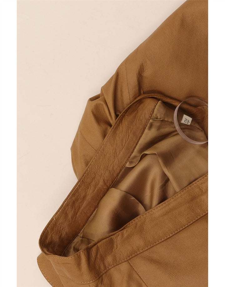 VINTAGE Womens High Waist Leather Skirt IT 42 Medium W26  Brown