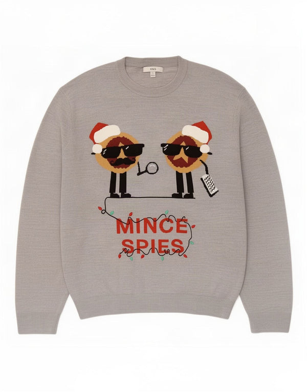 Marks & Spencer Mens Graphic Crew Neck Jumper Sweater 2XL Grey Christmas