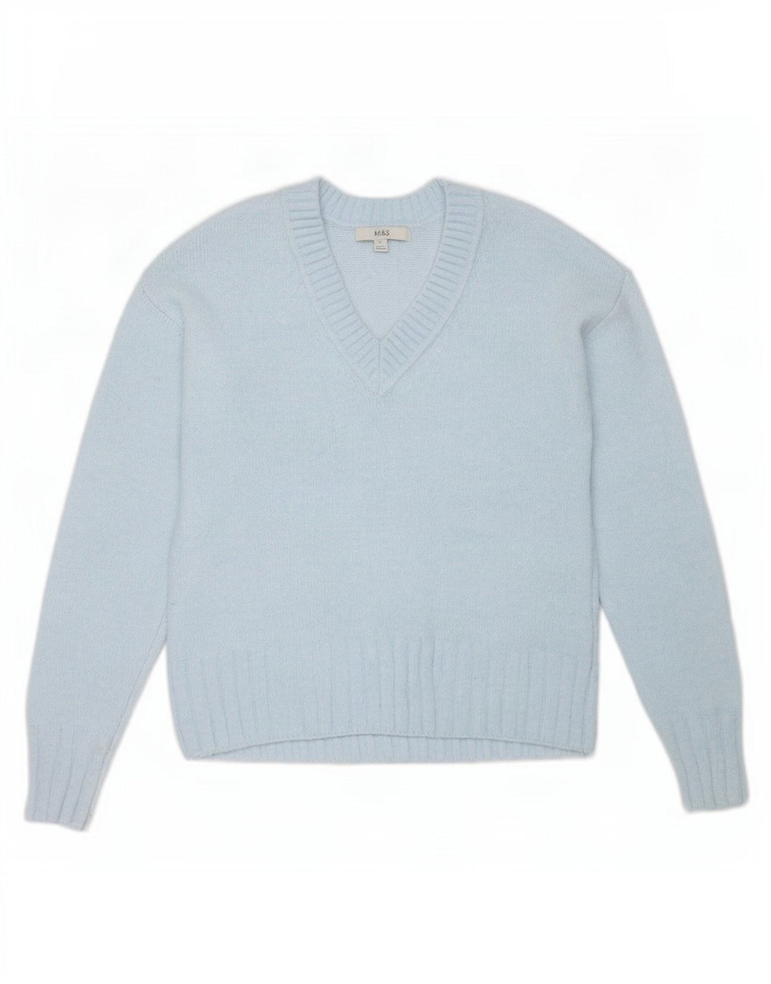 Marks & Spencer Womens Oversized V-Neck Jumper Sweater UK 6 XS Blue