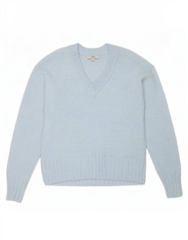 Marks & Spencer Womens Oversized V-Neck Jumper Sweater UK 6 XS Blue