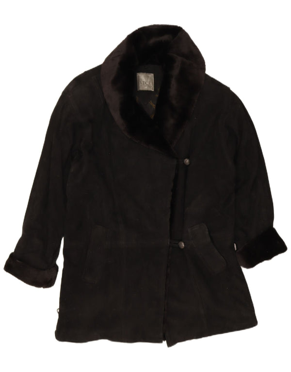 Vintage Womens Suede Oversized Overcoat EU 38 Medium Black Leather