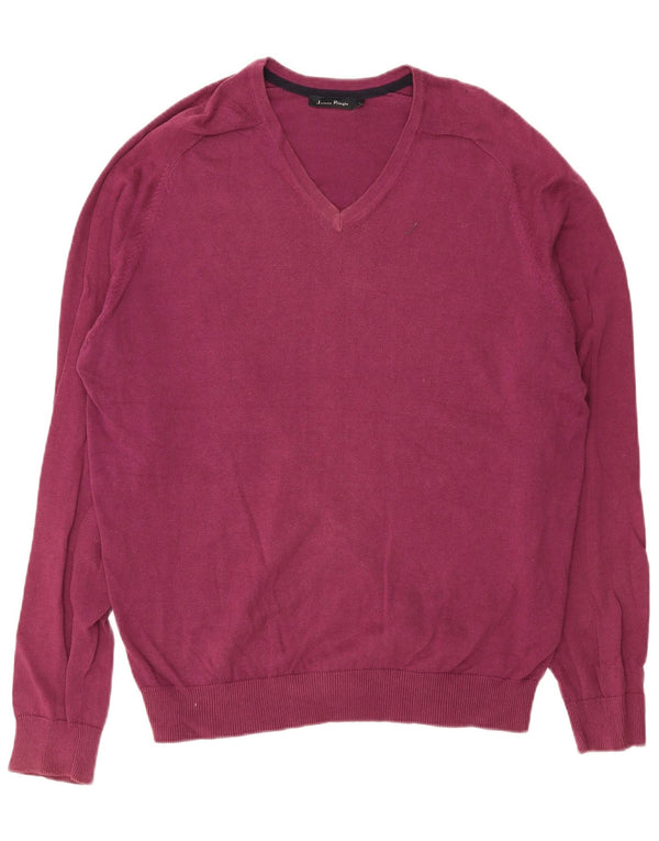 James Pringle Mens V-Neck Jumper Sweater Large Purple Cotton