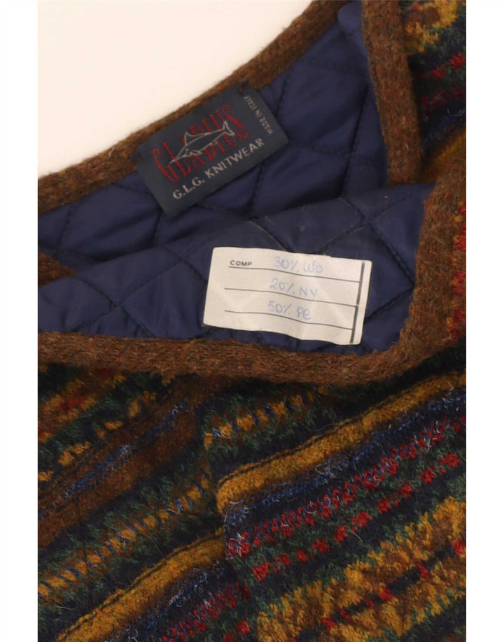 Vintage Mens Sleeveless Cardigan Sweater Large Multicoloured Striped Wool