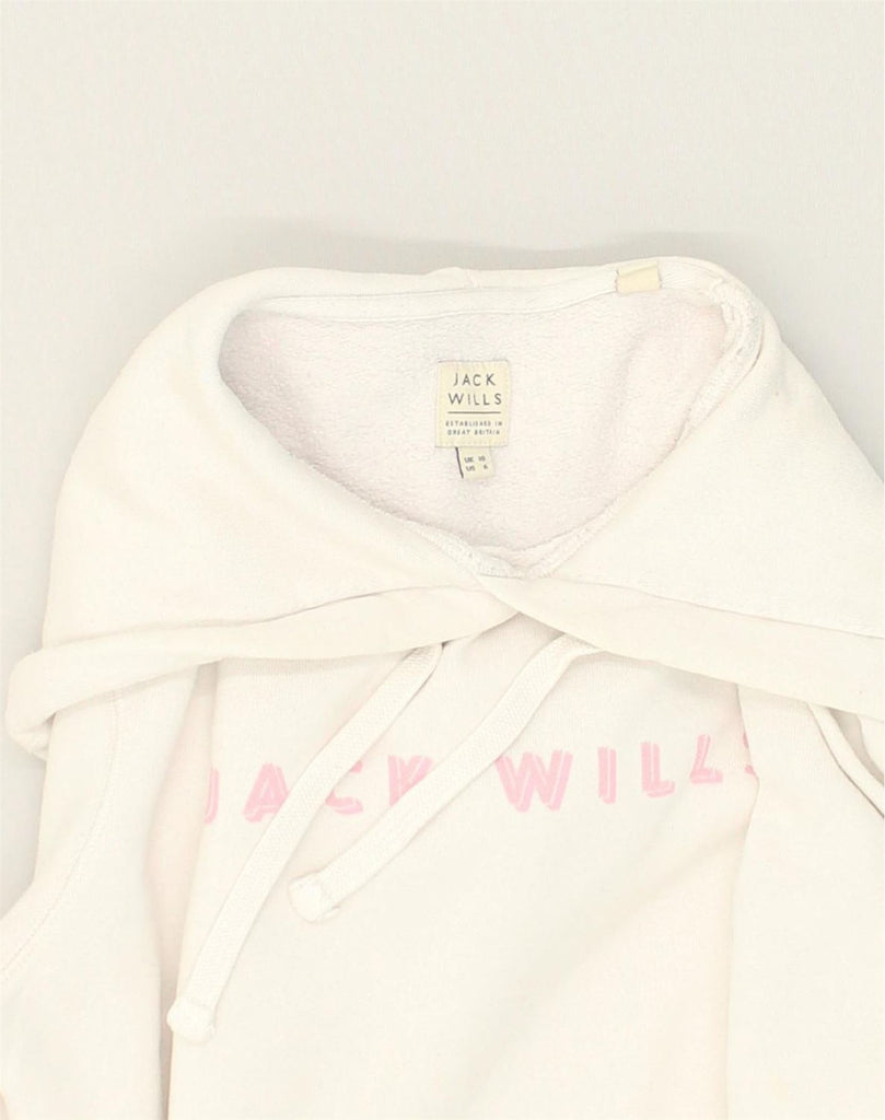 JACK WILLS Womens Graphic Hoodie Jumper UK 10 Small White Cotton | Vintage Jack Wills | Thrift | Second-Hand Jack Wills | Used Clothing | Messina Hembry 