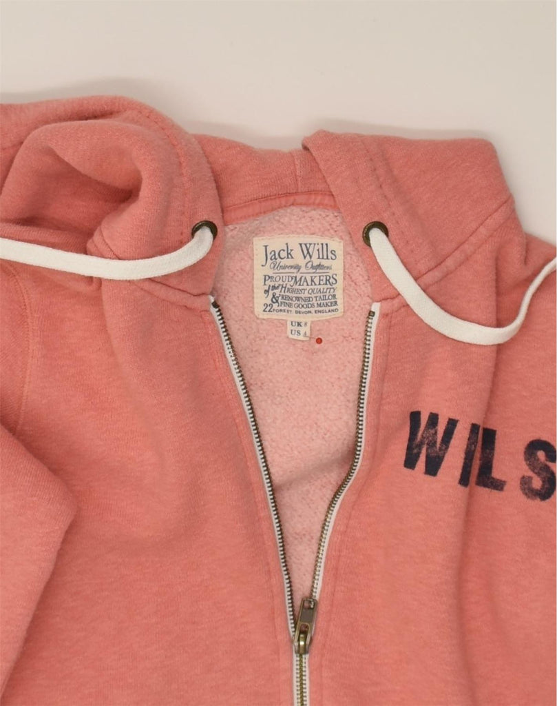 JACK WILLS Womens Graphic Zip Hoodie Sweater UK 8 Small  Pink Cotton | Vintage Jack Wills | Thrift | Second-Hand Jack Wills | Used Clothing | Messina Hembry 