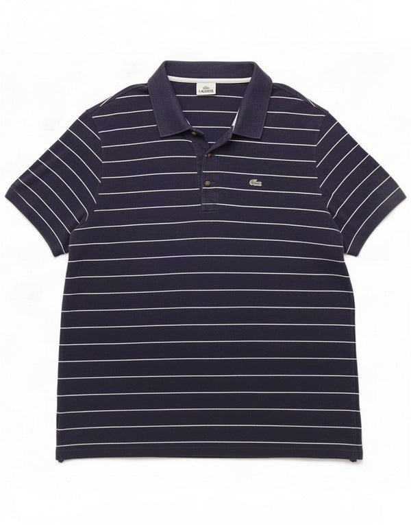 Lacoste Mens Polo Shirt Size 9 4XL Navy Blue Striped Cotton