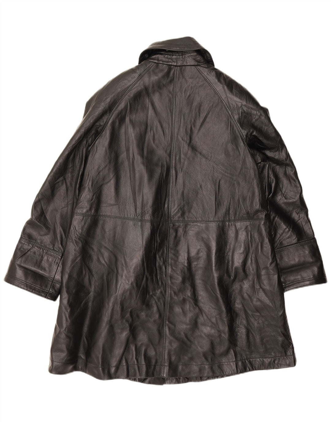 Vintage Womens Oversized Leather Coat UK 10 Small Black Leather