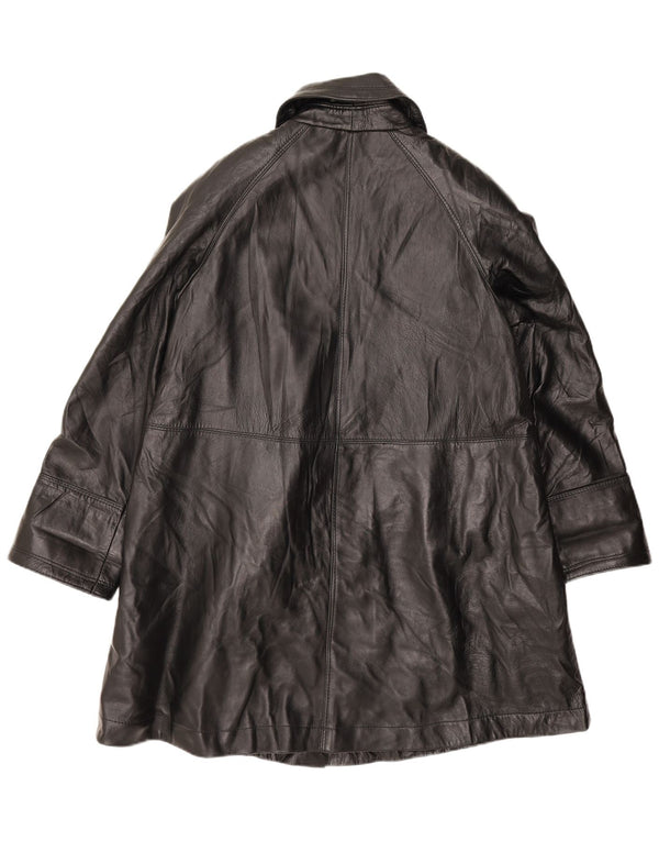 Vintage Womens Oversized Leather Coat UK 10 Small Black Leather