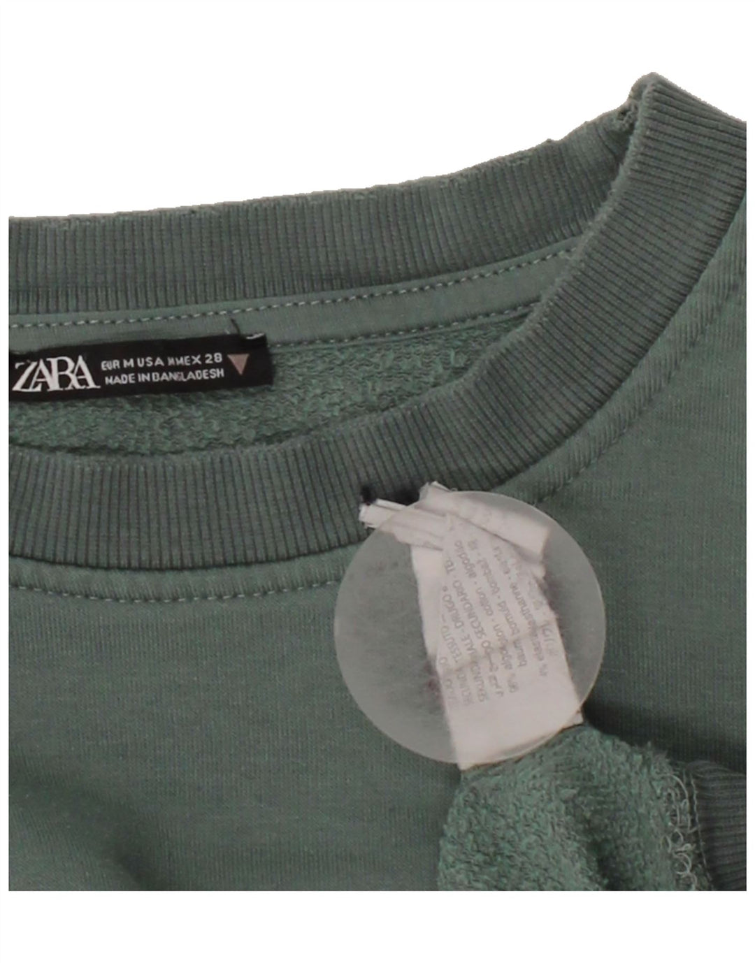 ZARA Womens Crop Sweatshirt Jumper UK 14 Medium Green Cotton Vintage Zara and Second-Hand Zara from Messina Hembry 