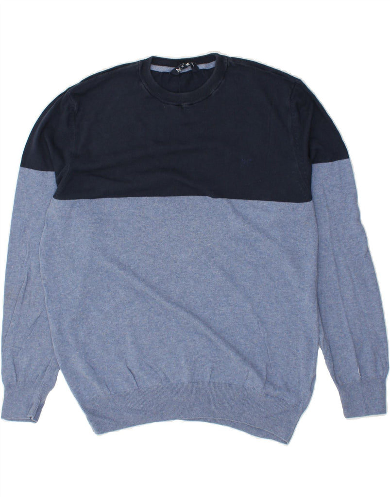 CREW CLOTHING Mens Crew Neck Jumper Sweater Medium Blue Colourblock Cotton | Vintage Crew Clothing | Thrift | Second-Hand Crew Clothing | Used Clothing | Messina Hembry 