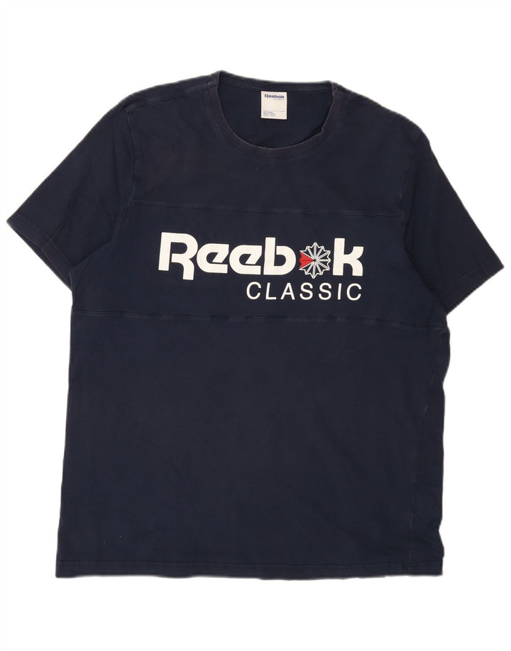 Reebok Mens Graphic T-Shirt Top Large Navy Blue Cotton