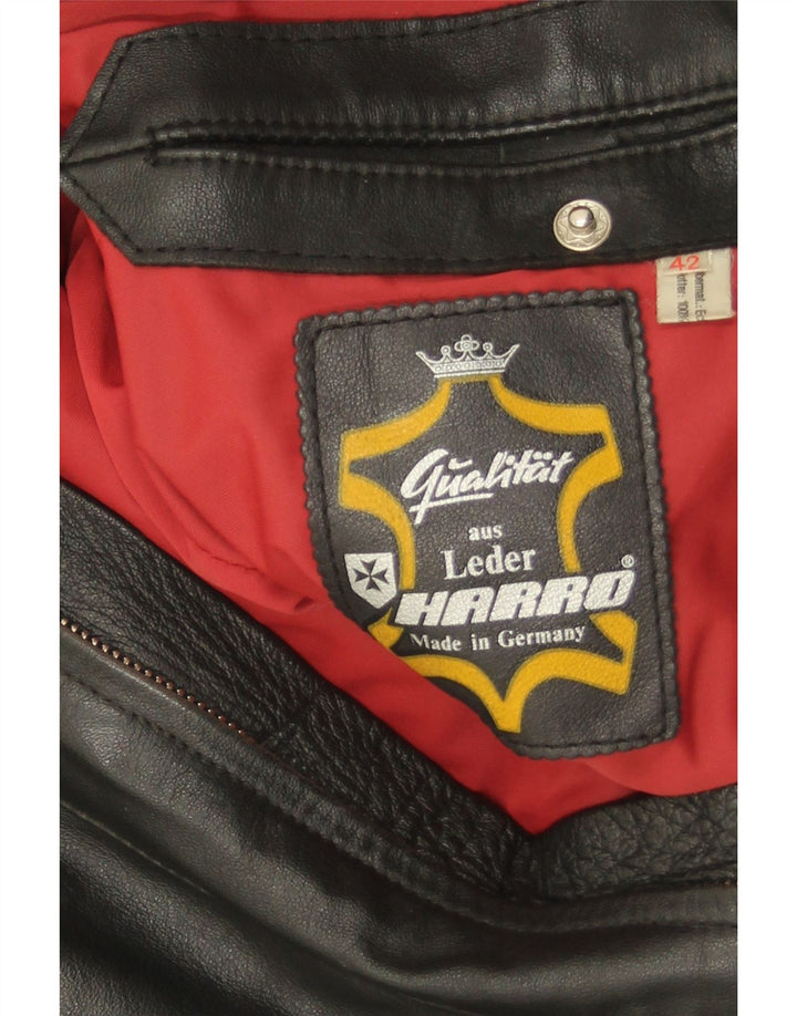 Harro Womens Crop Leather Racer Jacket EU 42 Large Black Leather