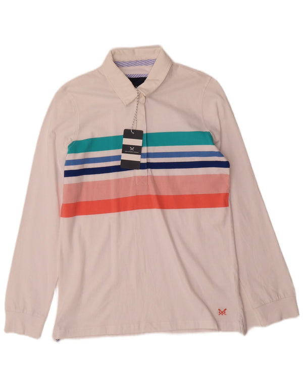 Crew Clothing Womens Long Sleeve Rugby Polo Shirt UK 10 Small White Striped
