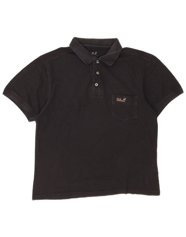 Jack Wolfskin Mens Polo Shirt UK 40/42 Large Black Cotton