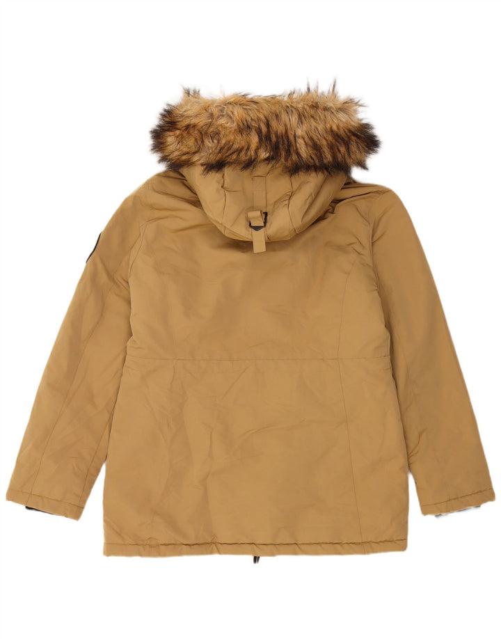 Superdry Womens Hooded Parka Jacket UK 12 Medium Beige Polyester