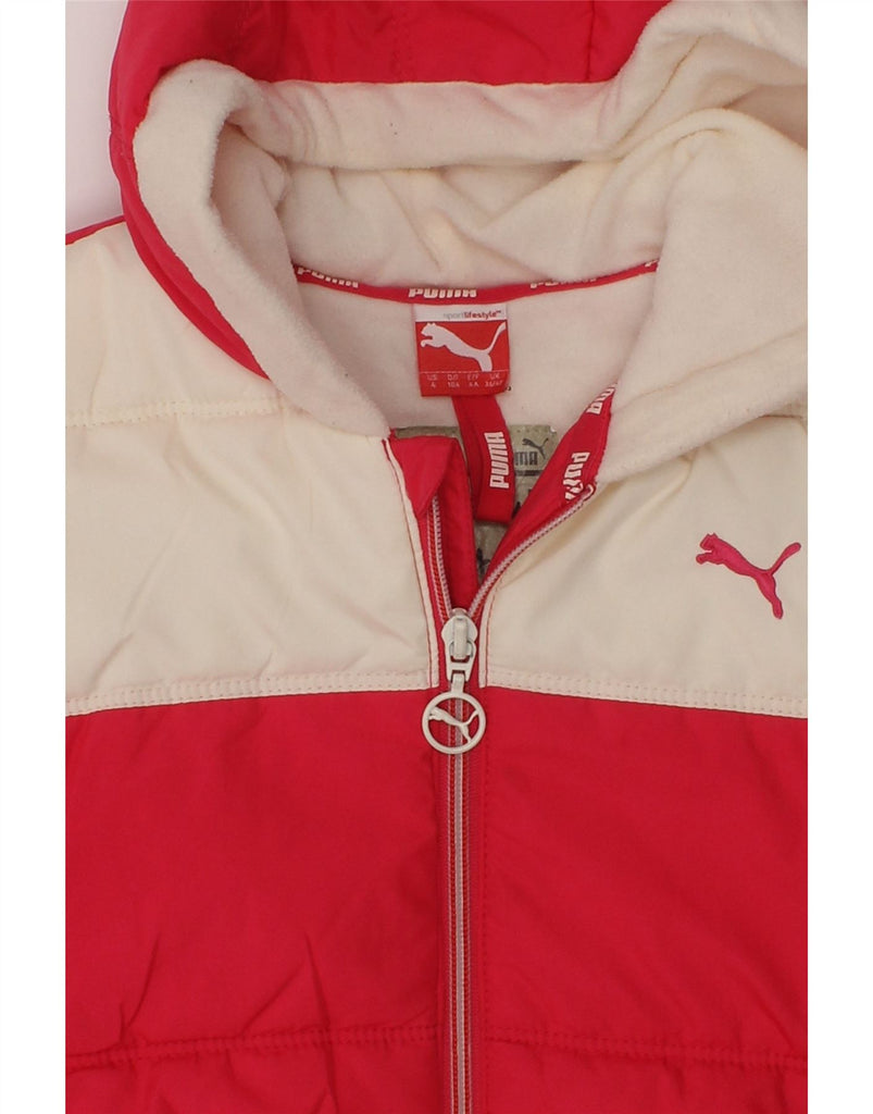 PUMA Girls Hooded Padded Jacket 3-4 Years Red Colourblock Polyester | Vintage Puma | Thrift | Second-Hand Puma | Used Clothing | Messina Hembry 