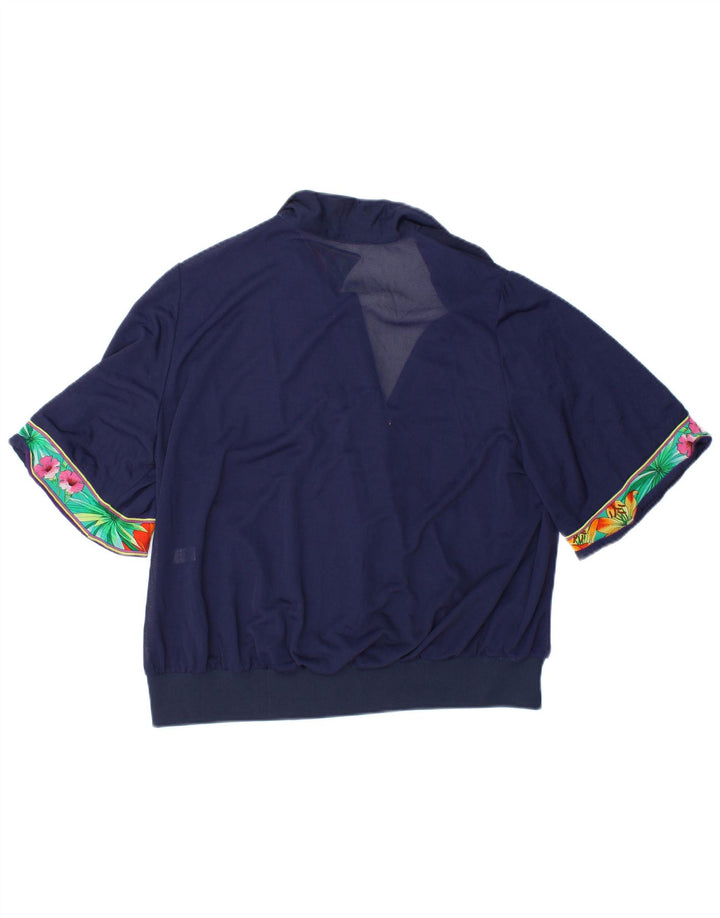 VINTAGE Womens Crop Blouse Top IT 48 XL Navy Blue Floral
