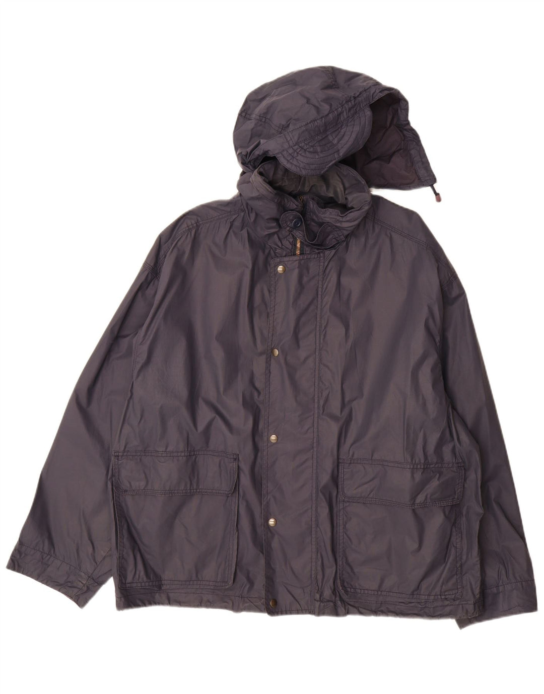 VINTAGE Mens Hooded Rain Jacket UK 42 XL Navy Blue