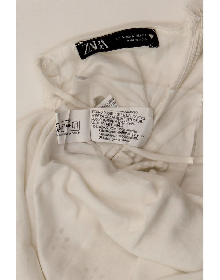 ZARA Womens Sundress UK 12 Medium White Floral Cotton